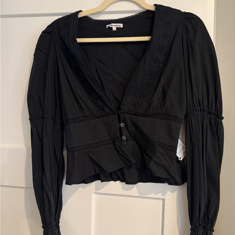 Reformation Black Lace Trim Blouse